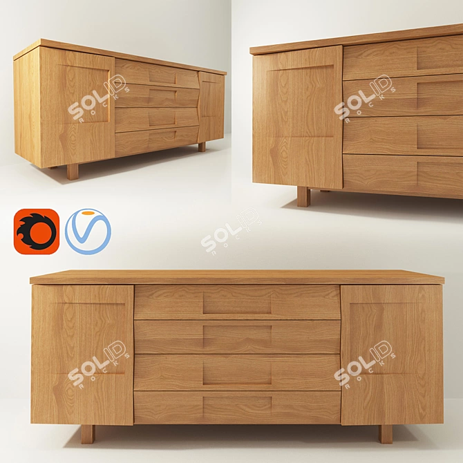 Modern Beech Wood Credenza: Sleek Storage Solution 3D model image 1