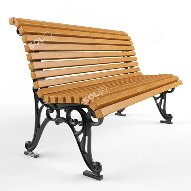 Cast Iron and Wooden Street Bench 3D model image 1