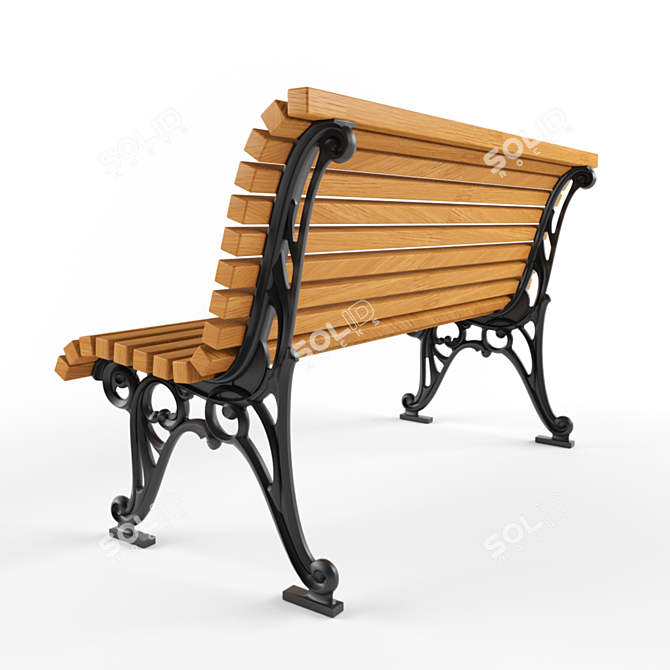 Cast Iron and Wooden Street Bench 3D model image 2