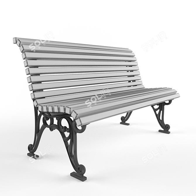 Cast Iron and Wooden Street Bench 3D model image 3
