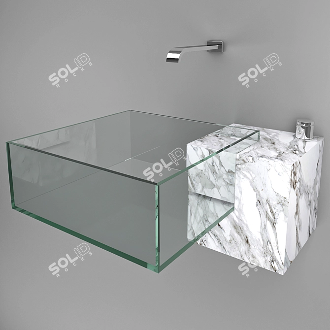 Elegant Glass Metal Stone Washbasin 3D model image 1