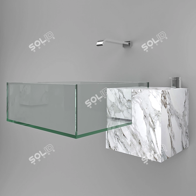 Elegant Glass Metal Stone Washbasin 3D model image 2