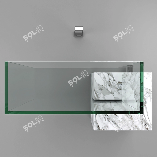 Elegant Glass Metal Stone Washbasin 3D model image 3