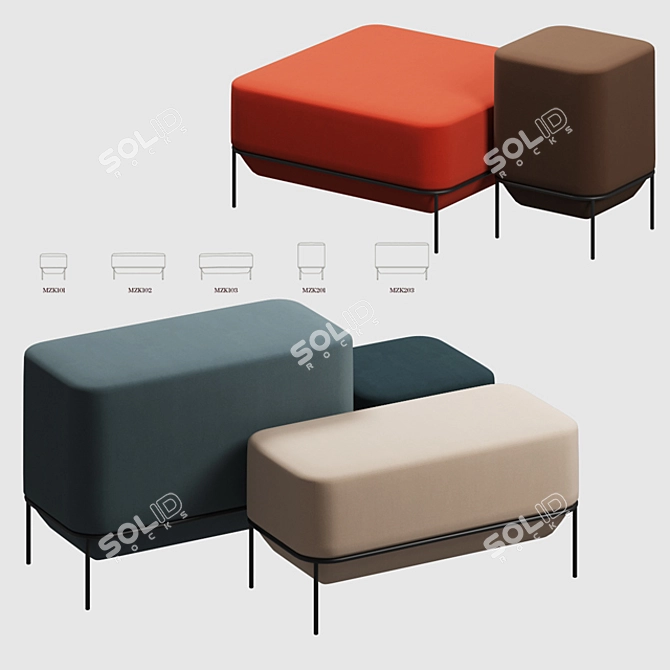 Mozaik Pouf: Versatile Seating Solution 3D model image 1