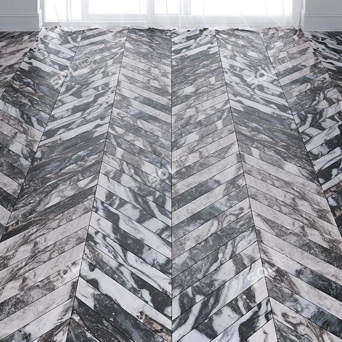 Abstract Grey Marble Tiles: Chevron & Herringbone 3D model image 2