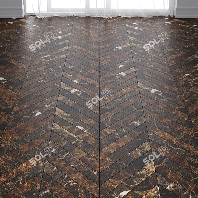 Luxury Dark Brown Marble Tiles: Chevron & Herringbone 3D model image 1