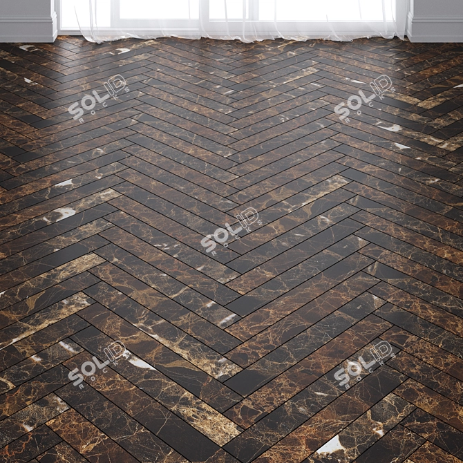 Luxury Dark Brown Marble Tiles: Chevron & Herringbone 3D model image 2