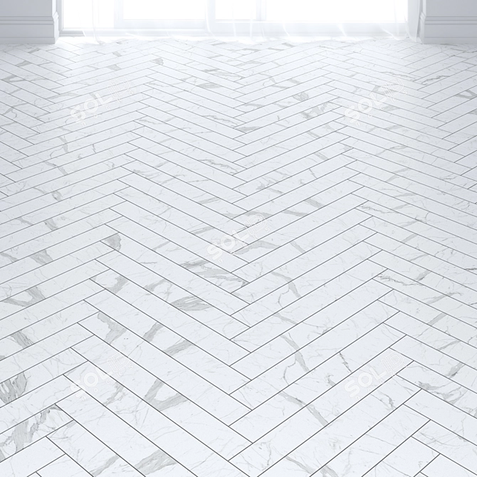 Elegant White Statuario Marble Tiles 3D model image 2