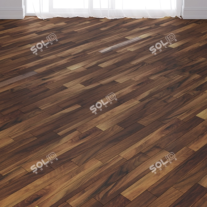 Premium Walnut Parquet Floor: 3 Layout Types 3D model image 3