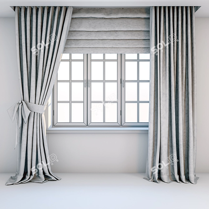 Zigzag Print Two-Tone Curtains 3D model image 3