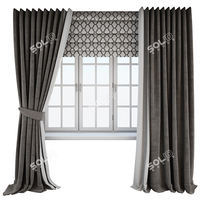 Elegant Dark Brown Floor-Length Curtains 3D model image 1