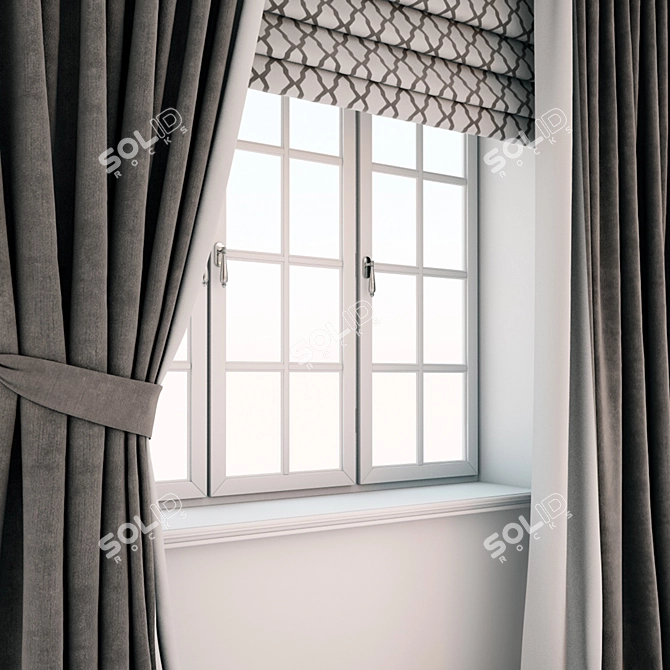 Elegant Dark Brown Floor-Length Curtains 3D model image 2