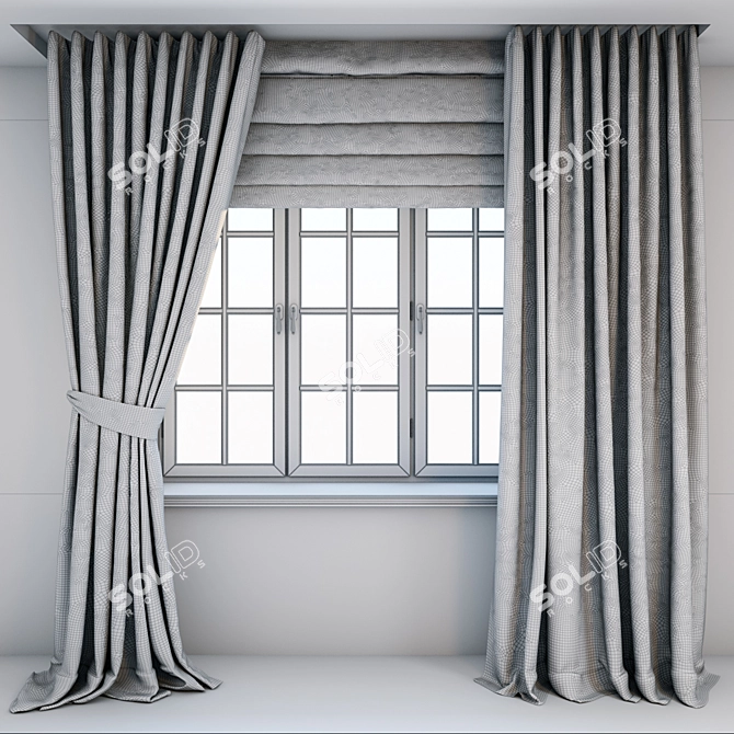 Elegant Dark Brown Floor-Length Curtains 3D model image 3