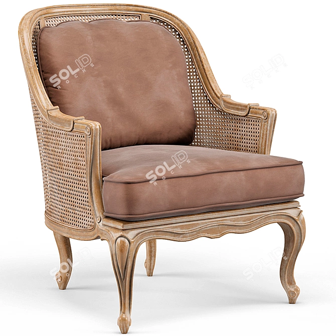 Title: French Caned Bergere Armchair - Floral Accent 3D model image 1