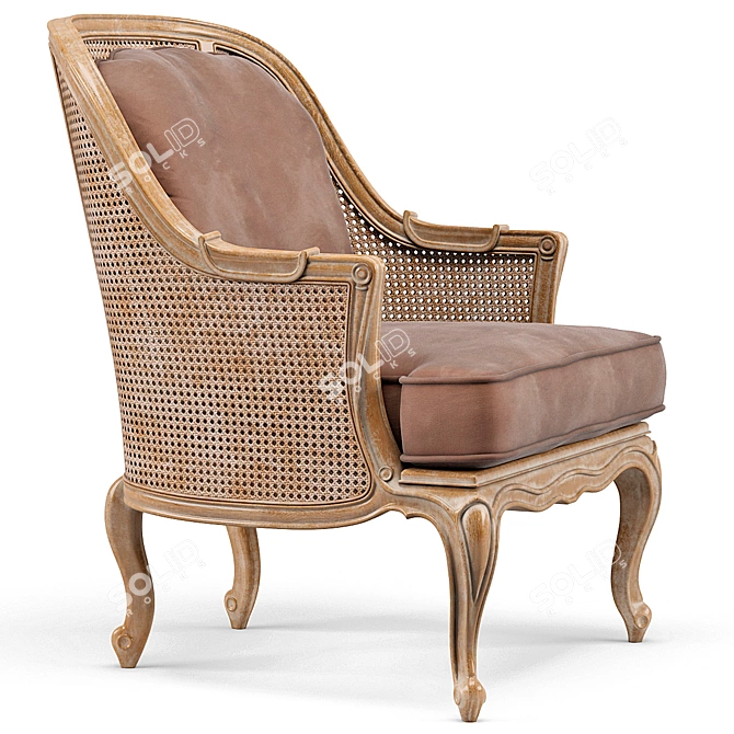 Title: French Caned Bergere Armchair - Floral Accent 3D model image 2