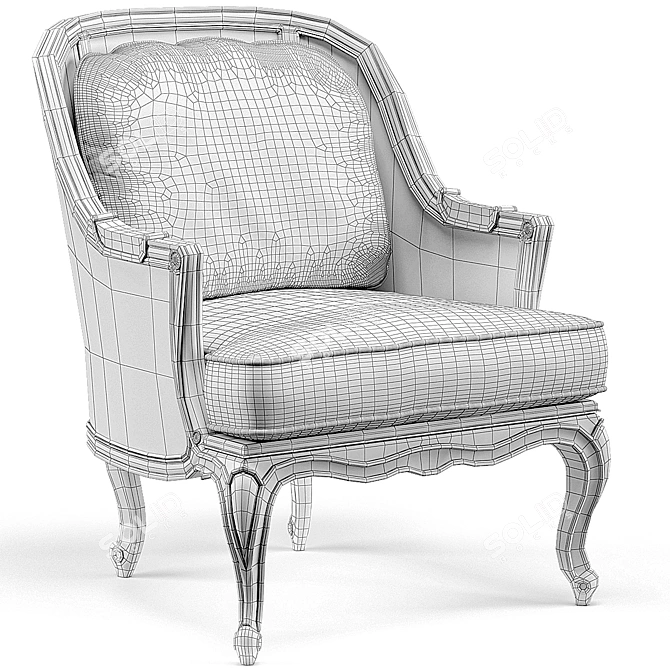 Title: French Caned Bergere Armchair - Floral Accent 3D model image 3