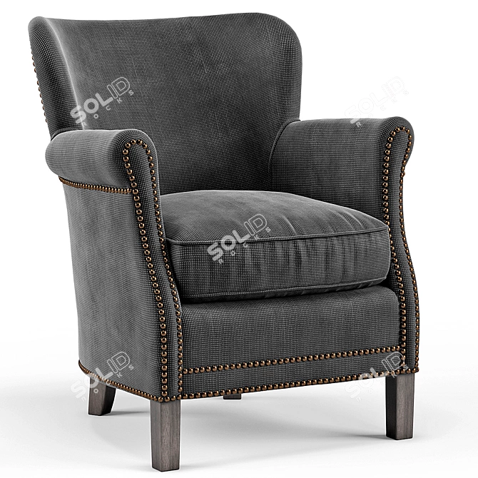 Elegant Belgian Club Chair with Nailheads 3D model image 1