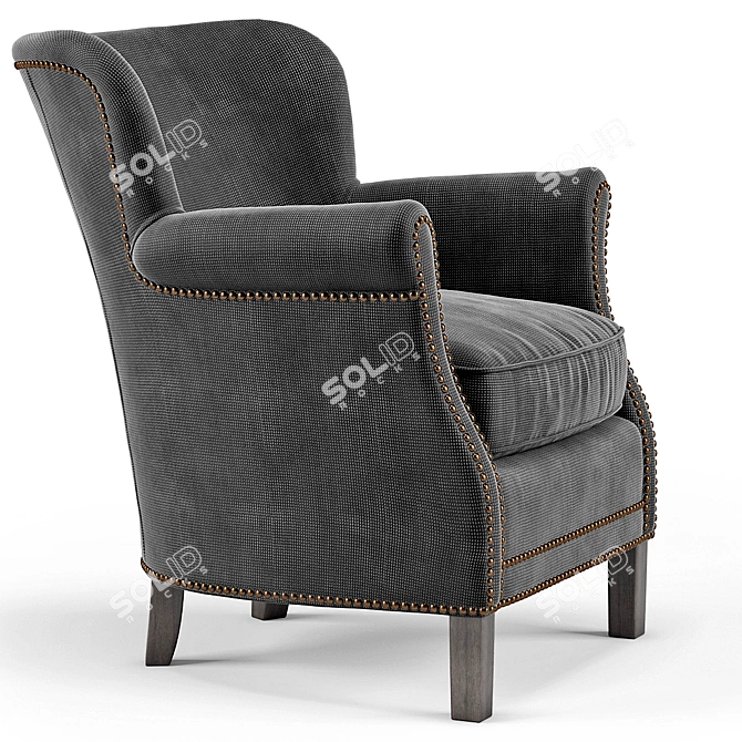 Elegant Belgian Club Chair with Nailheads 3D model image 2