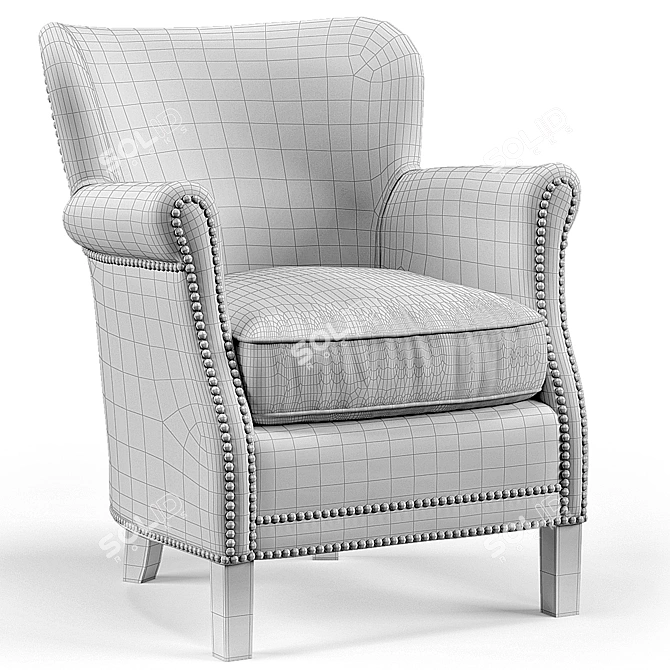 Elegant Belgian Club Chair with Nailheads 3D model image 3