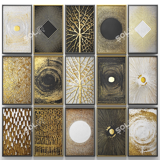 Golden Luxe Wall Art Set 3D model image 1