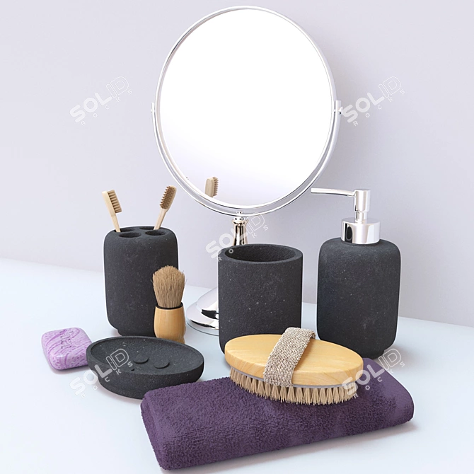 Minimalist Grey Bathroom Set 3D model image 2