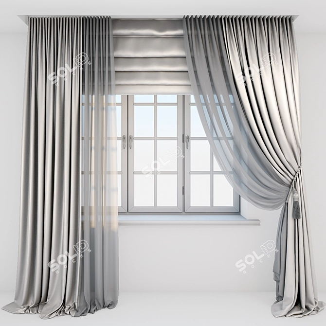 Silk Floor-length Beige Curtains 3D model image 1