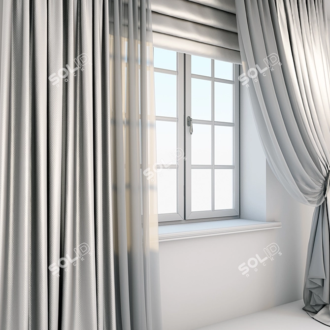Silk Floor-length Beige Curtains 3D model image 2