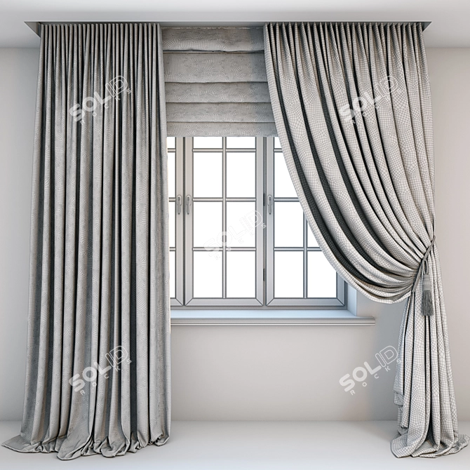 Silk Floor-length Beige Curtains 3D model image 3