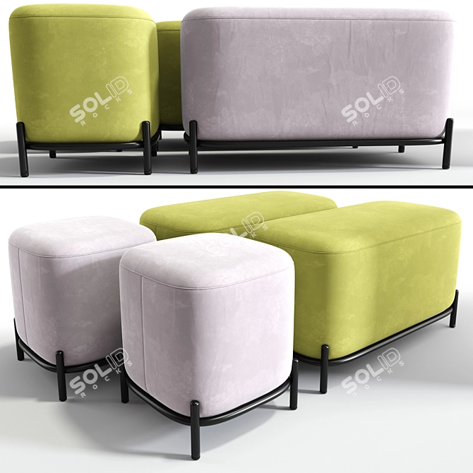 Plush Padded Square Ottoman Set 3D model image 1