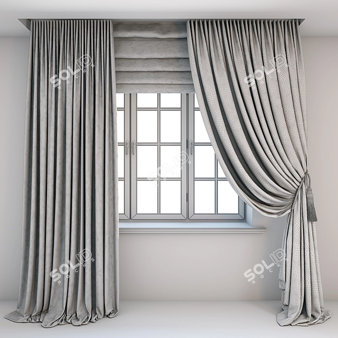 Turquoise Floor-Length Straight Curtains with Geometric Design 3D model image 3