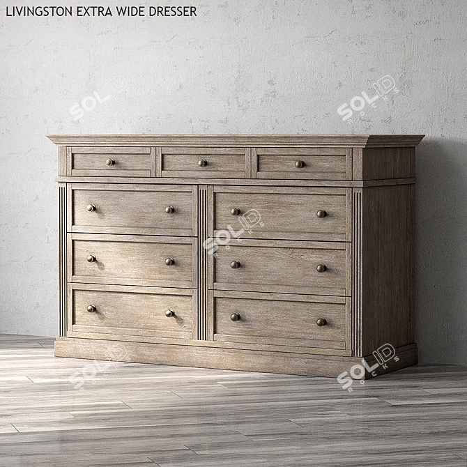 Livingston Gray Wash Wide Dresser 3D model image 1