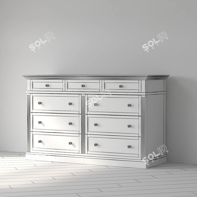 Livingston Gray Wash Wide Dresser 3D model image 3