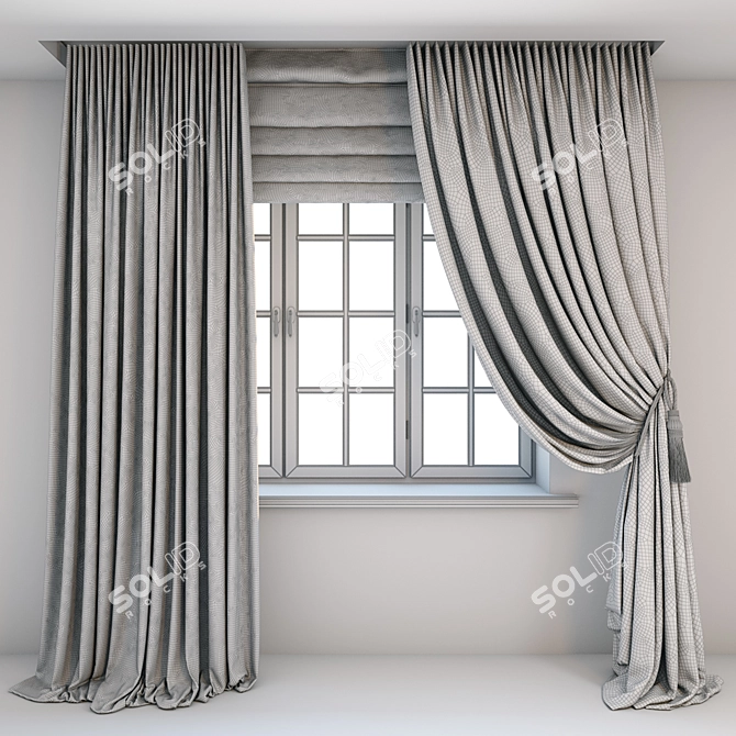 Pink Gold Print Velour Curtains 3D model image 3