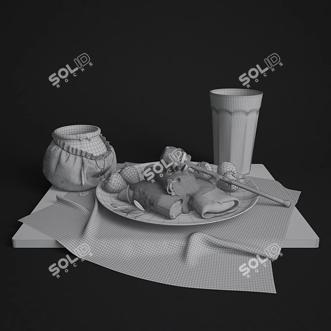 Mornings Made Perfect: Honey, Strawberry, and Plate Breakfast 3D model image 3