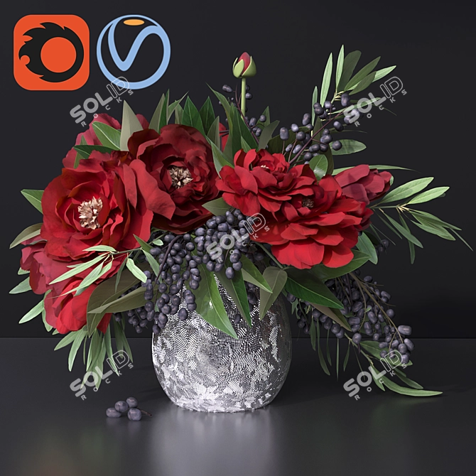 Vibrant Red Peonies Bouquet 3D model image 1