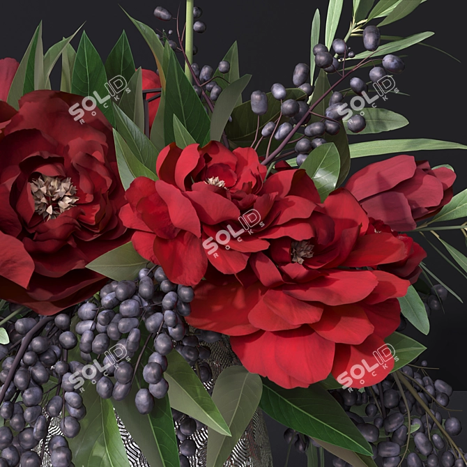 Vibrant Red Peonies Bouquet 3D model image 3