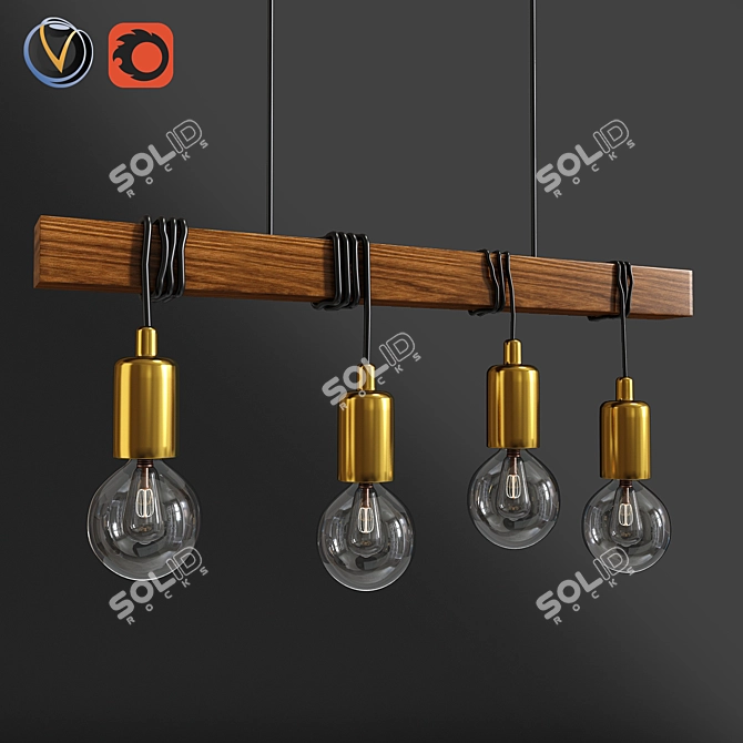 Eglo Townshend Bar Pendant - Timber and Black 3D model image 1