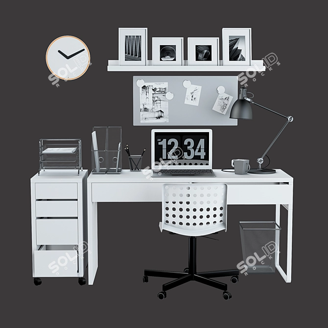 Modern White Office Furniture Set 3D model image 2