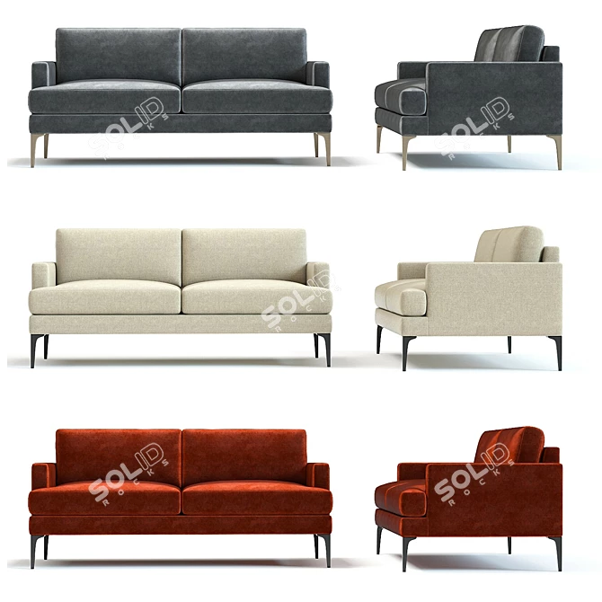 Modern West Elm Andes Sofa - 3D Model 3D model image 2