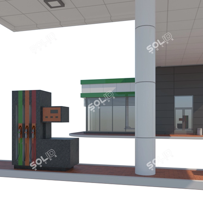 Convenient Gas Station with Shop 3D model image 2