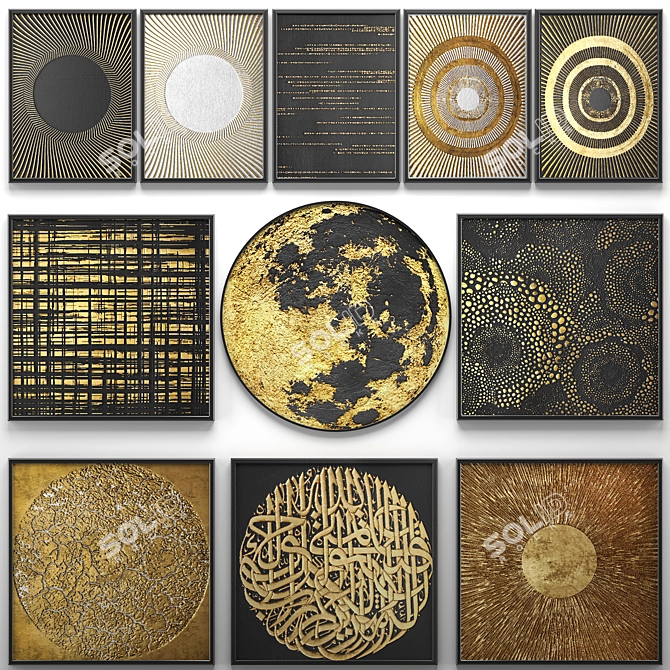 Gold Luxe Wall Decor: Modern Paintings Collection 3D model image 2