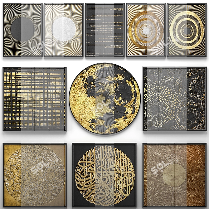 Gold Luxe Wall Decor: Modern Paintings Collection 3D model image 1