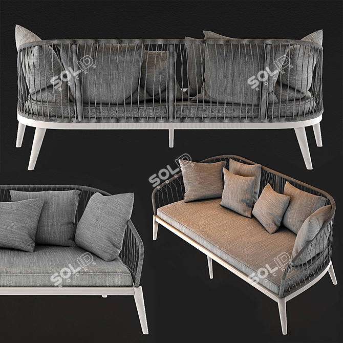 Stylish Gray Woven Cord Garden Sofa 3D model image 2