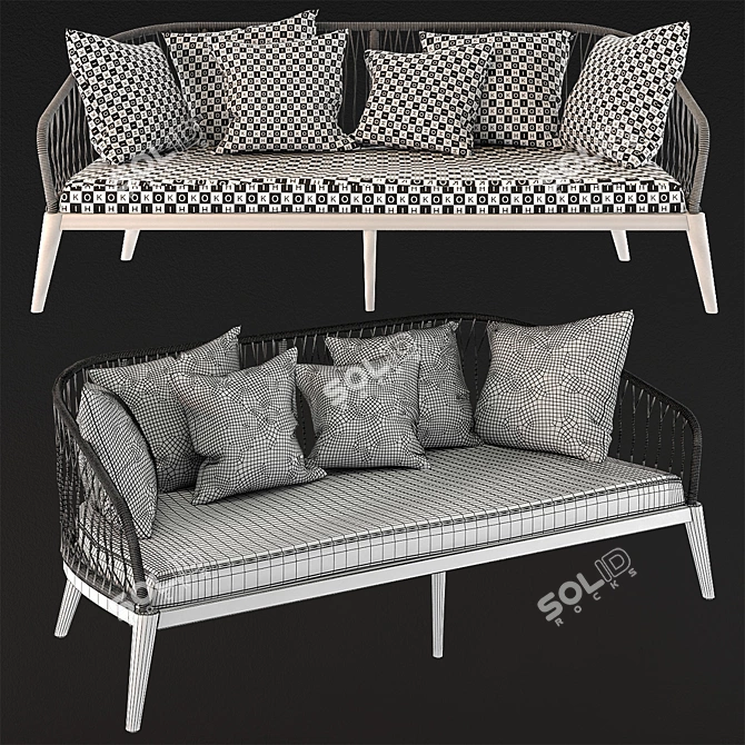 Stylish Gray Woven Cord Garden Sofa 3D model image 3