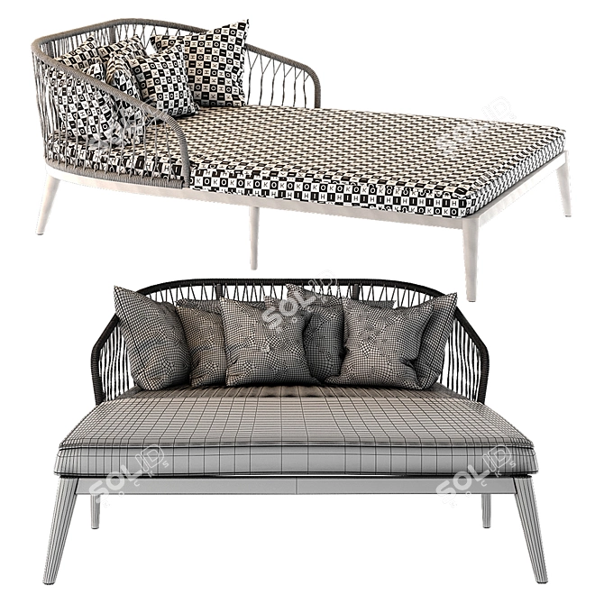 Gray Woven Cord Double Lounger 3D model image 3