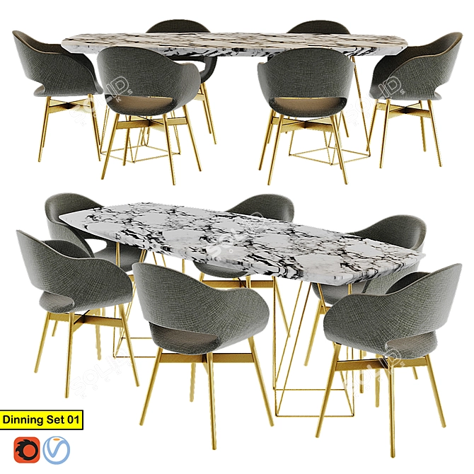 Modern Dining Set: Walter Knoll Joco Table & Busnelli Charme Chair 3D model image 1