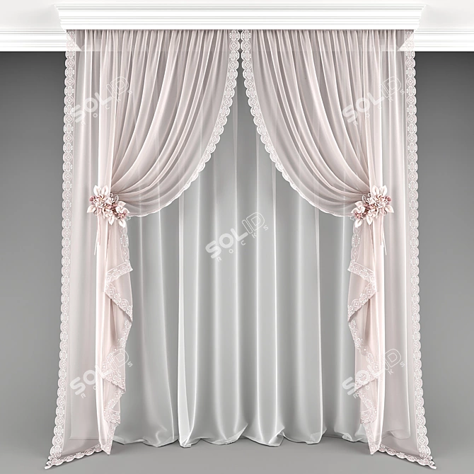 Elegant Lace Curtain Panel 3D model image 1