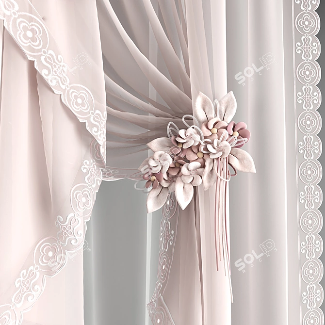 Elegant Lace Curtain Panel 3D model image 2