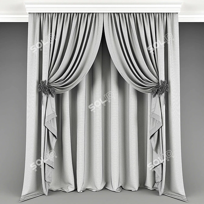 Elegant Lace Curtain Panel 3D model image 3