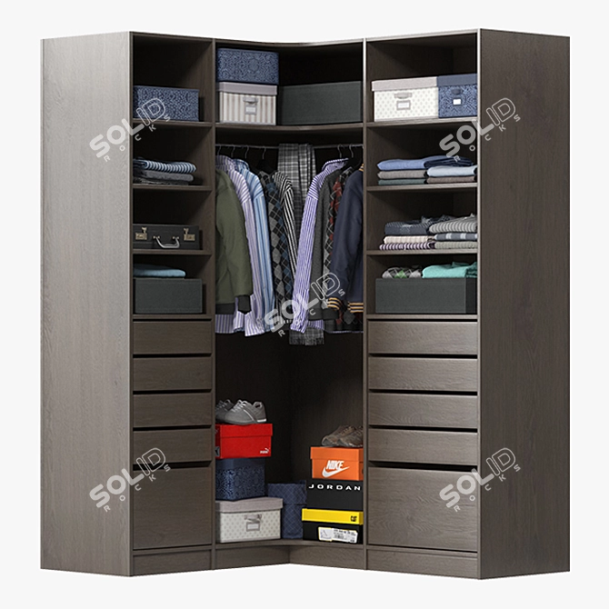 Stylish Wardrobe with Outfits 3D model image 1